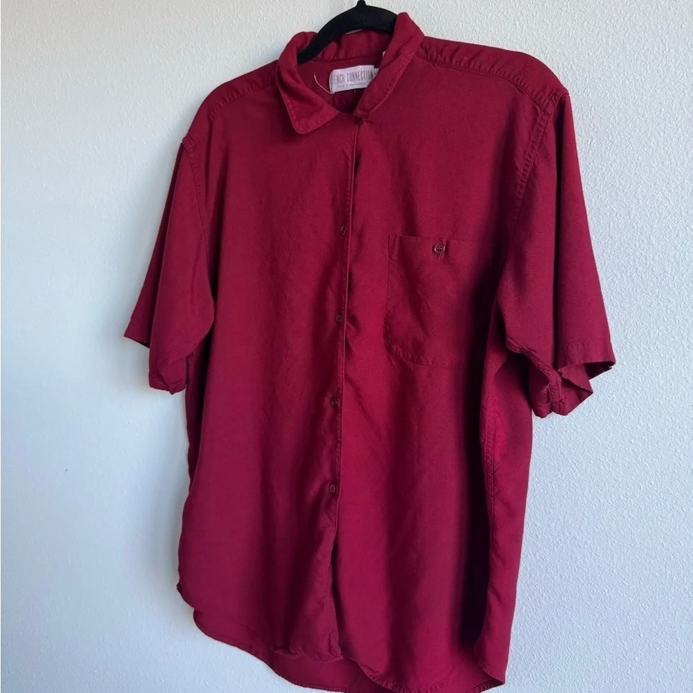 French Connection Men's Collared Burgundy Casual Button Down Shirt Size Medium